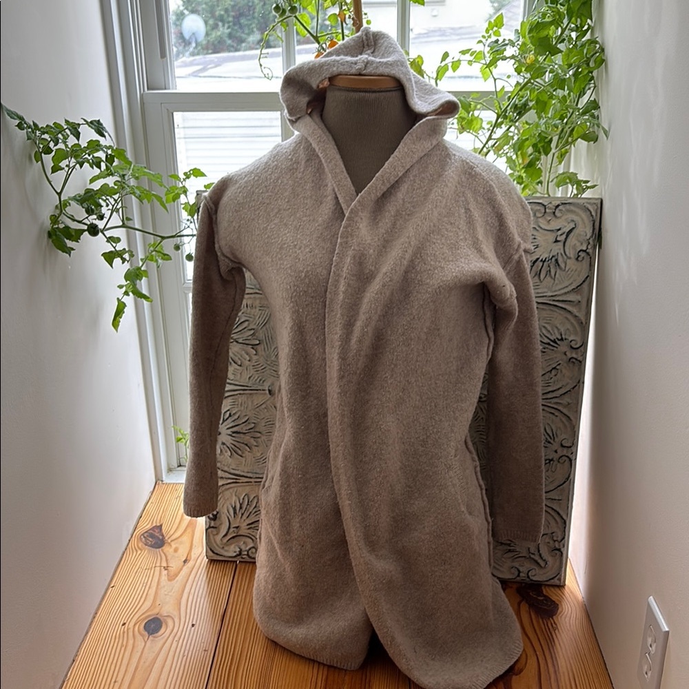Cozy Wool Blend Tahari Hooded Cardigan with Pockets